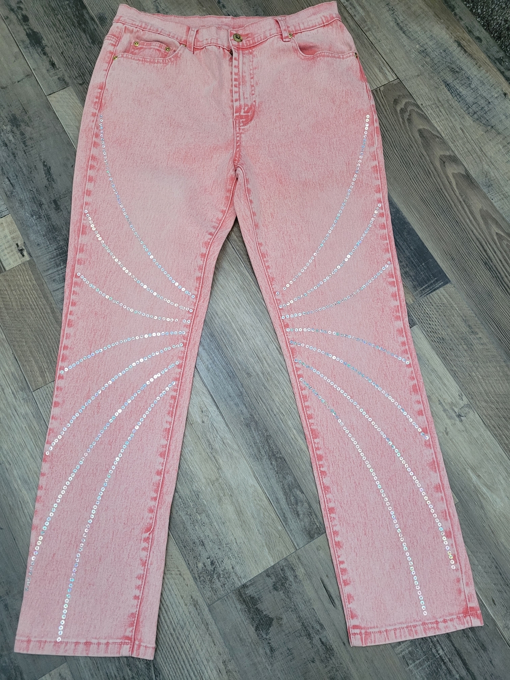 DG2 Diane Gilman Pink Acid Wash Size 8 Sequin Jeans High Rise Festival